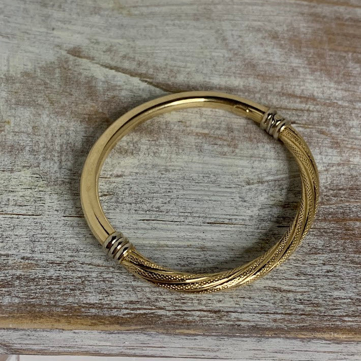 Vintage 10K Gold Textured Bangle Bracelet | 9.9g | Two-Tone Accents