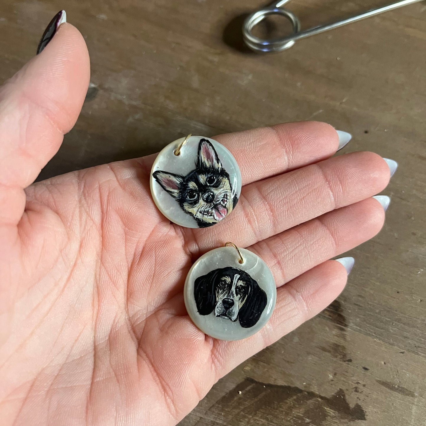 Custom Pet Portrait Pendant - Mother of Pearl & 14k Gold