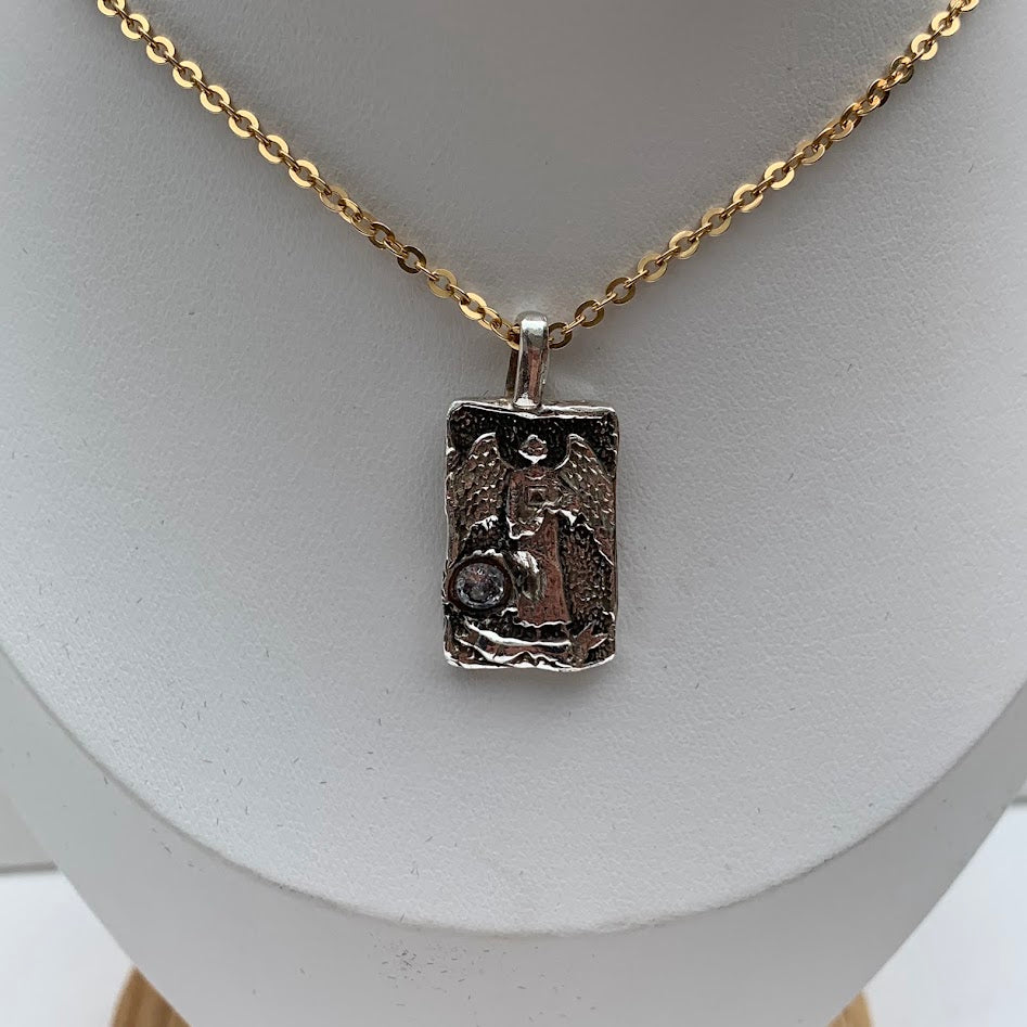 The Hermit | Handmade .999 Fine Silver Tarot-Inspired Pendant | CZ Accent