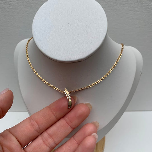 Vintage Solid 8k Gold Curved Pendant | Minimalist Bar Pendant | 333 European Gold