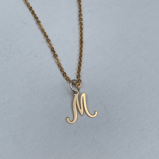 9K Gold Script Letter M Pendant with Sterling Silver Bail