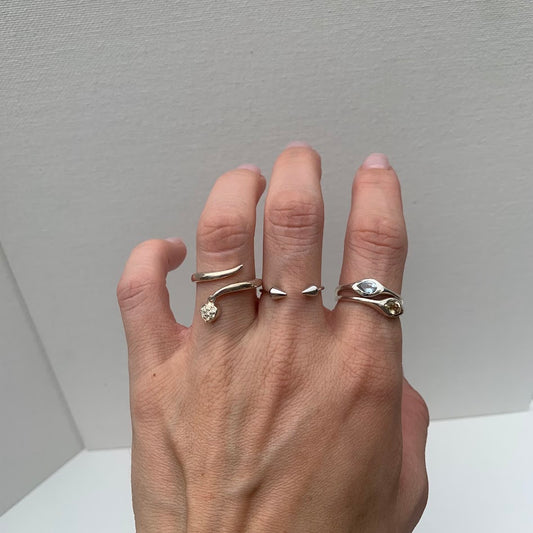 Sterling Silver Spike Open Ring | Minimalist Adjustable Ring