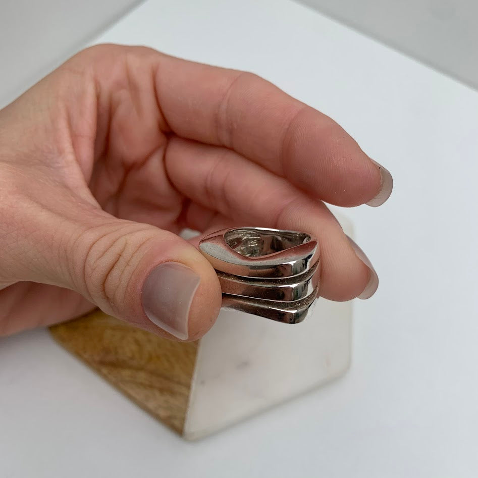 Chunky Sterling Silver Geometric Statement Ring | 12.5g | Size 5.5