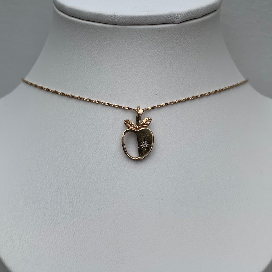 Vintage 10K Gold Natural Diamond Apple Pendant