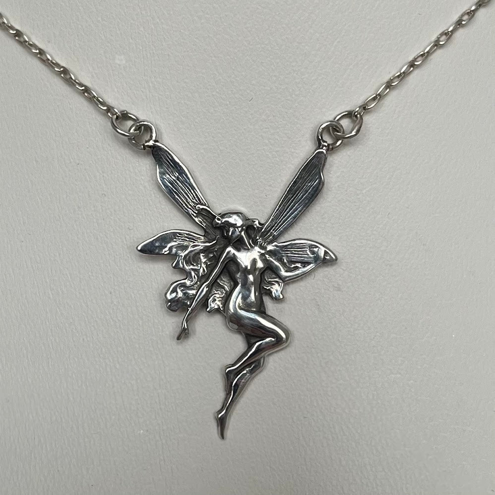 Vintage Sterling Silver Winged Fairy Necklace