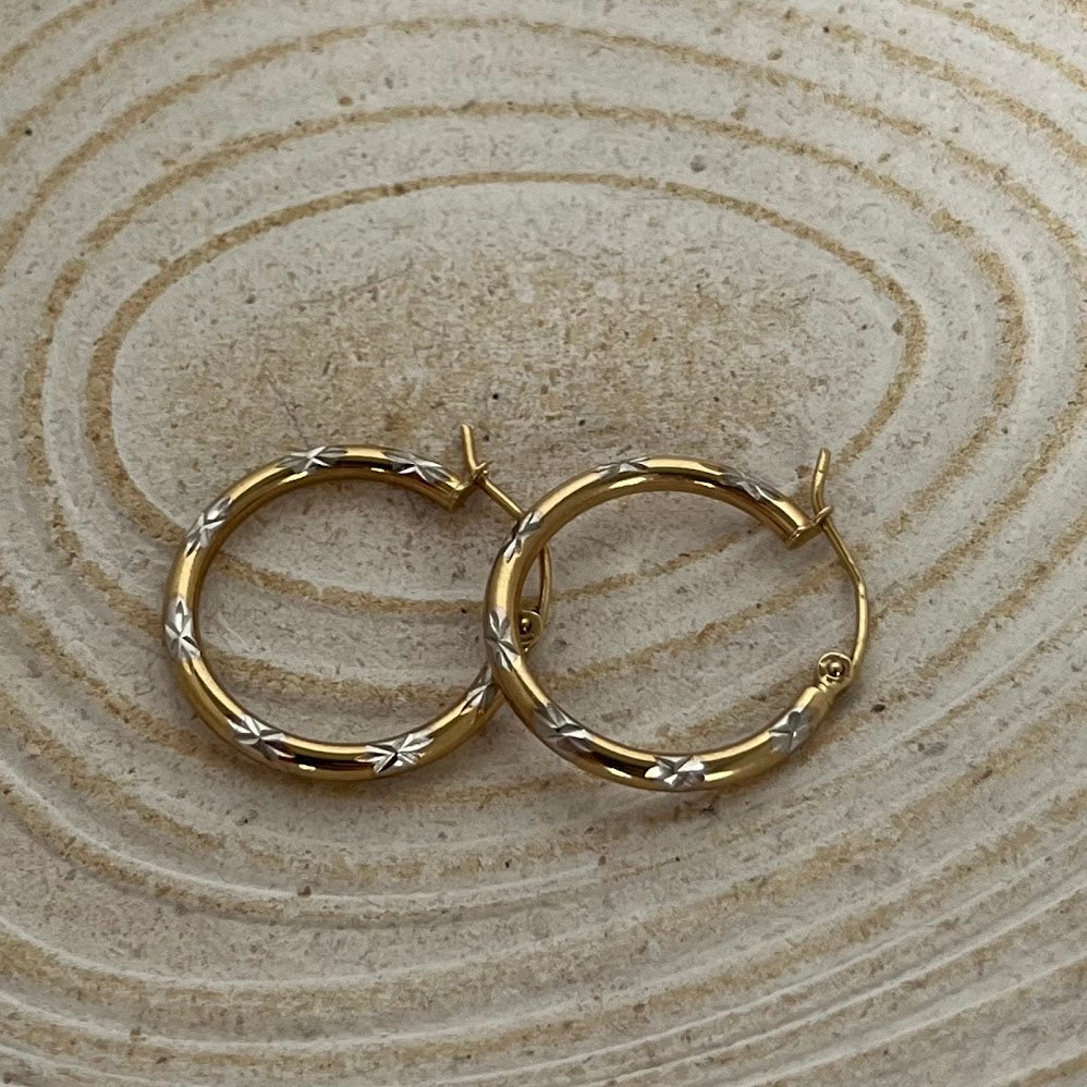 10K Yellow & White Gold Two-Tone Hoop Earrings