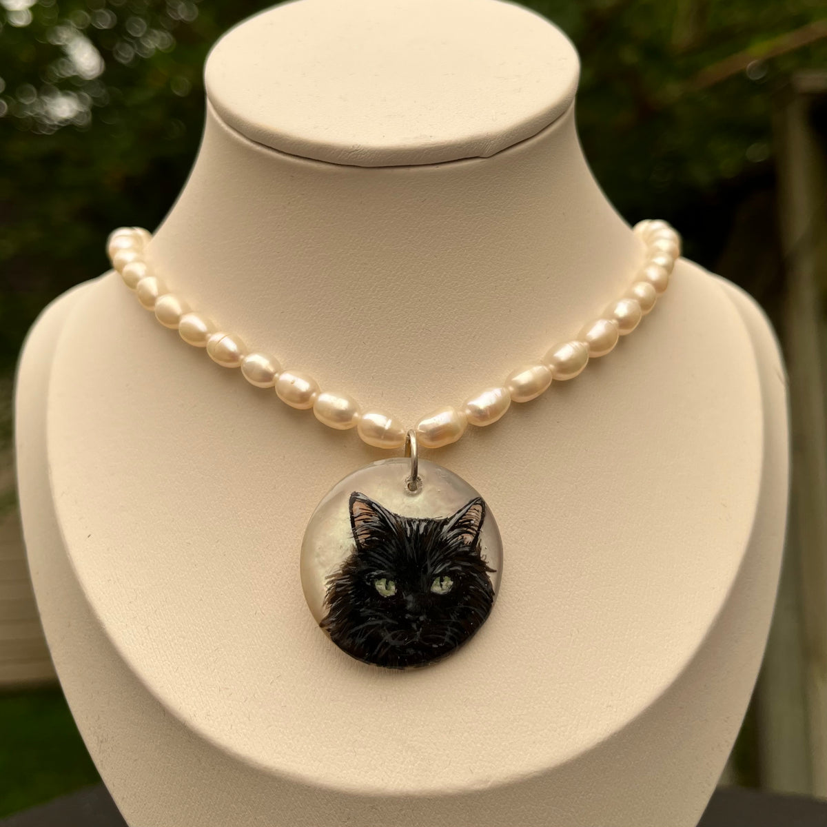 Custom Pet Portrait Pendant - Mother of Pearl & 14k Gold