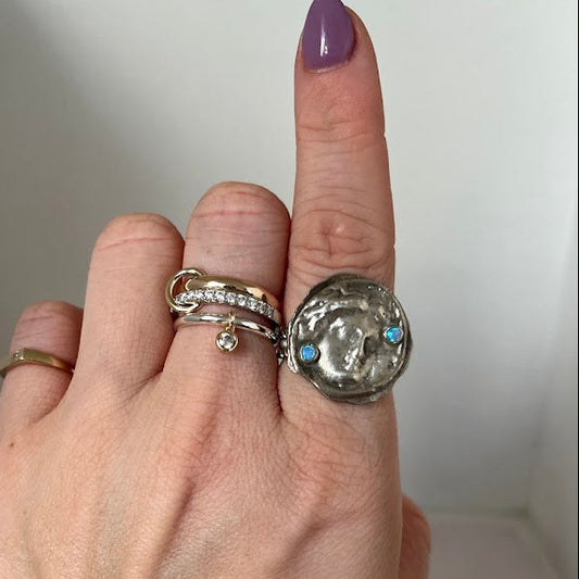 Studio Made Sterling Silver Greek Goddess Ring with Opal