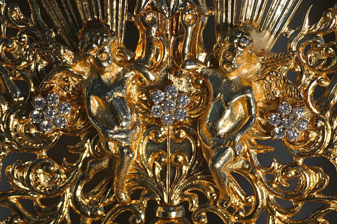antique ornate gold cherub inlay