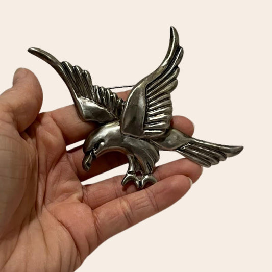 Vintage Mexican Sterling Silver Eagle Brooch – Sculptural Bird Pin, 23.67g