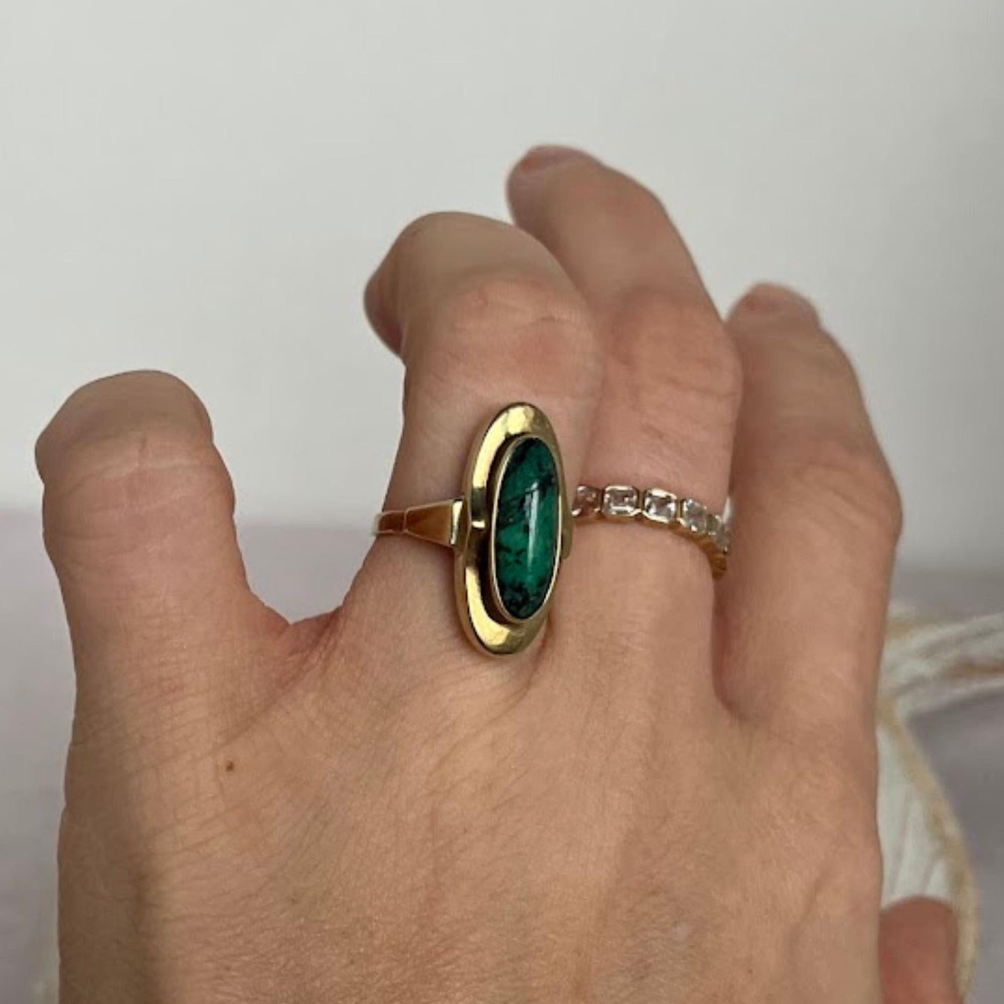 Vintage 8K Solid Gold Turquoise Ring | German 333 Hallmark | Modernist Bezel | Size 7.25