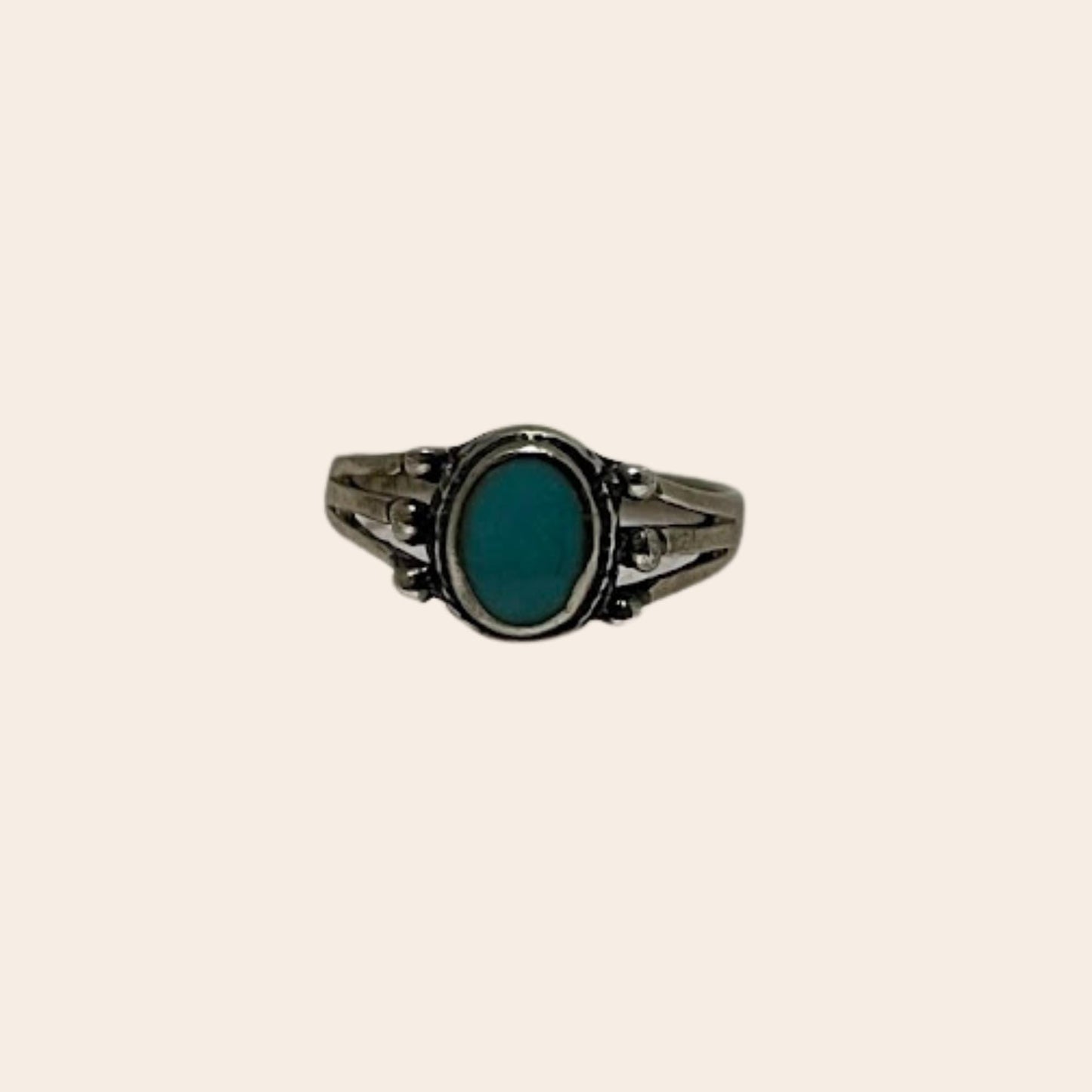 Vintage 1990s Sterling Silver Turquoise Ring | Split Shank | Size 6.5