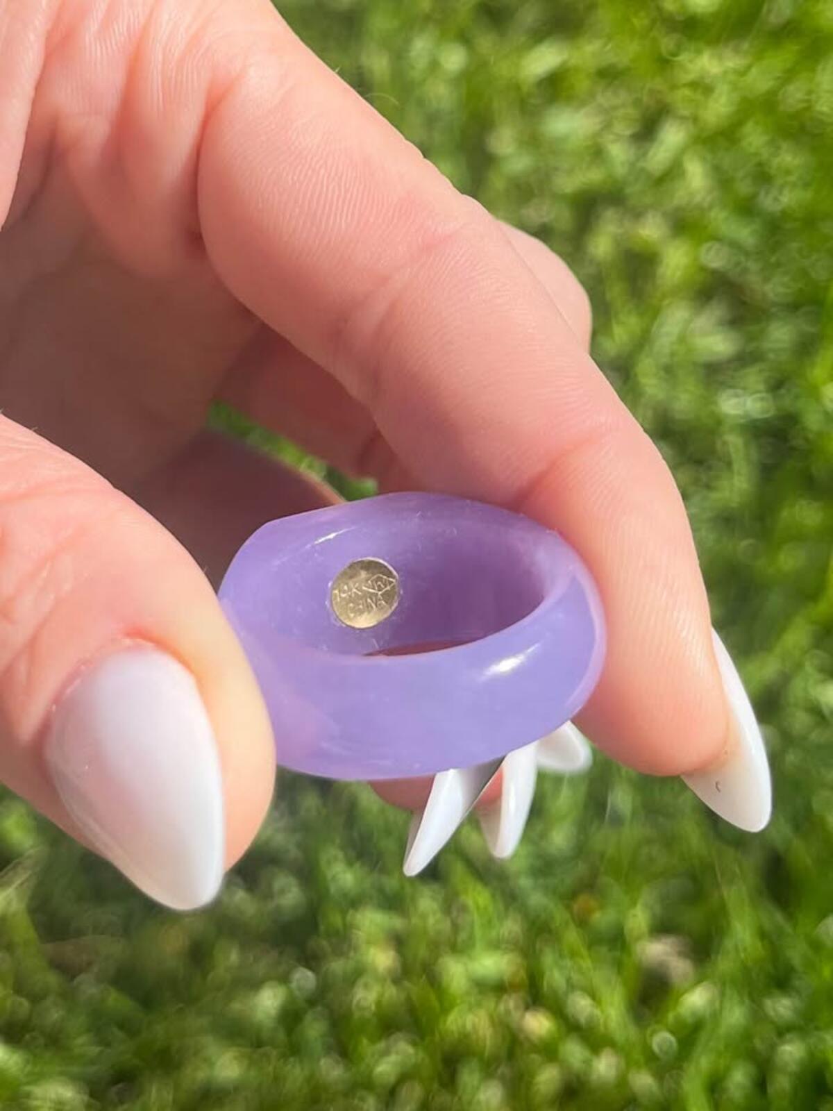 14k Gold, Purple Jade & Amethyst Ring - Size 10