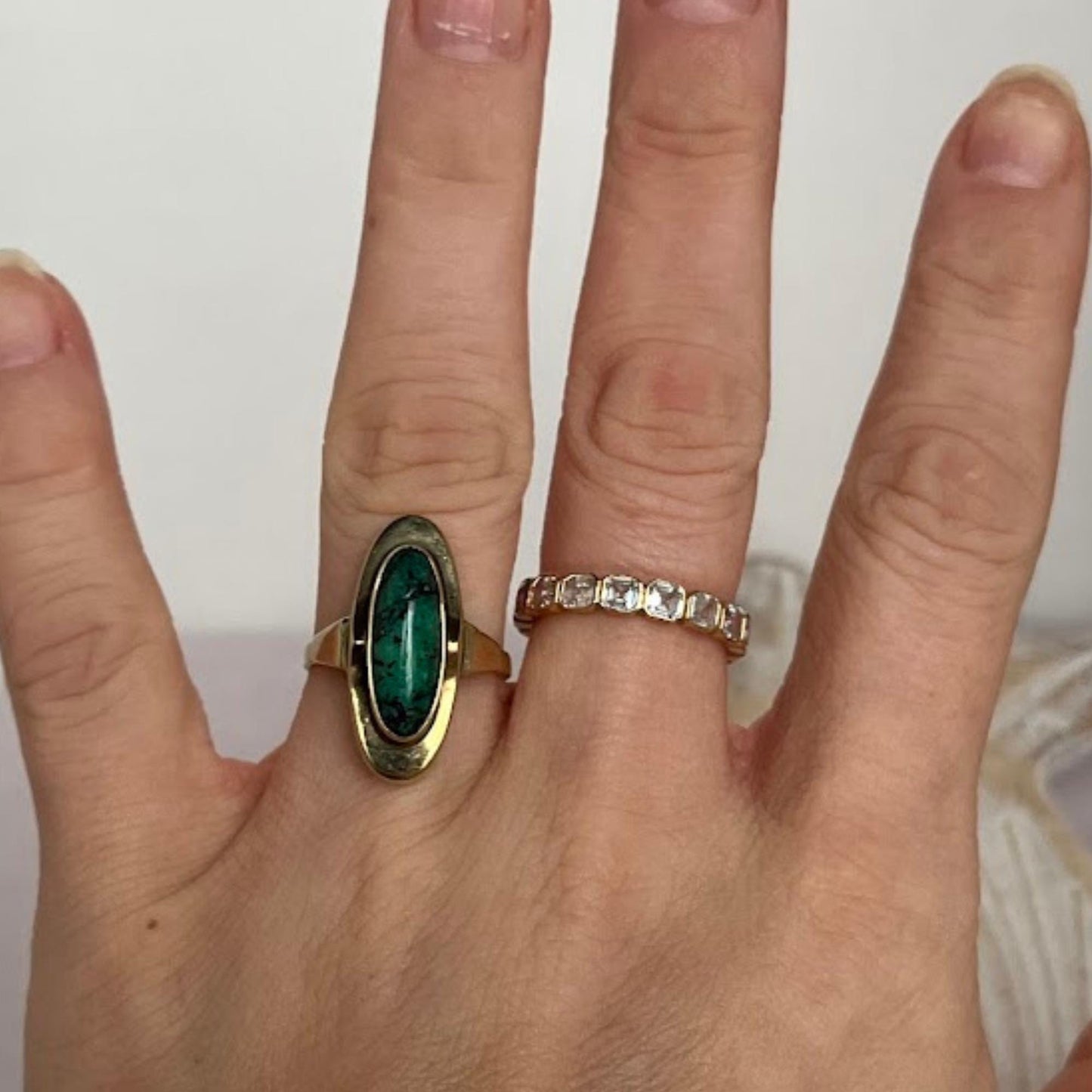 Vintage 8K Solid Gold Turquoise Ring | German 333 Hallmark | Modernist Bezel | Size 7.25