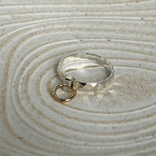 Sterling Silver 925 Pyramid Band Ring with Solid 14K Gold Hoop (Size 9) Studio Made