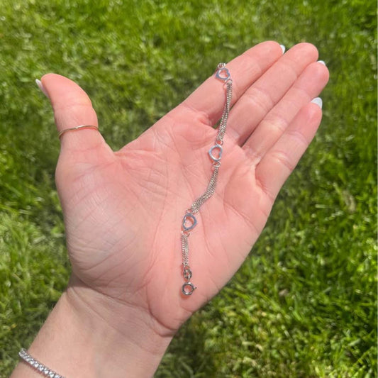 Dainty 925 Sterling Silver Heart Station Bracelet