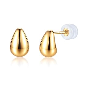 14K Solid Yellow Gold Teardrop Stud Earrings