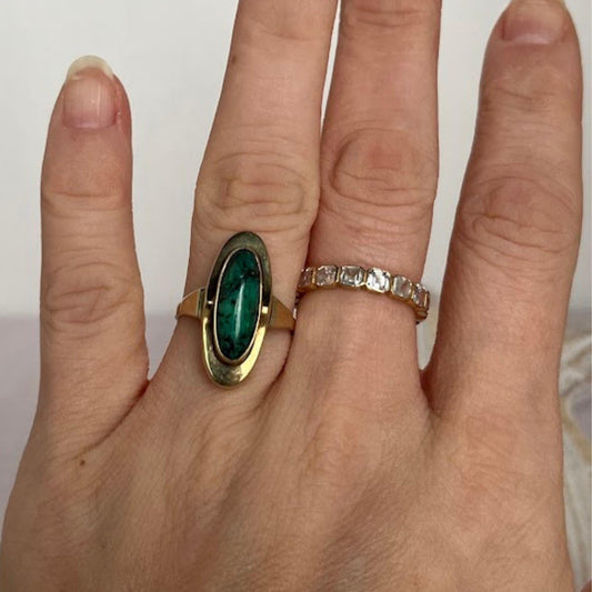Vintage 8K Solid Gold Turquoise Ring | German 333 Hallmark | Modernist Bezel | Size 7.25