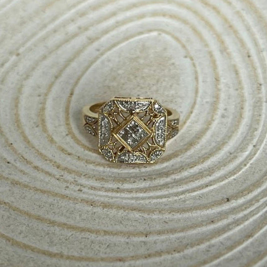 Vintage-Inspired 14K Diamond Cocktail Ring – Art Deco Statement Piece