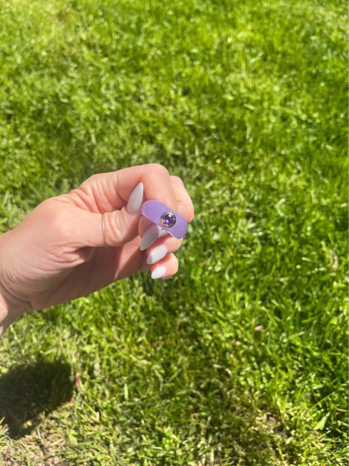 14k Gold, Purple Jade & Amethyst Ring - Size 10