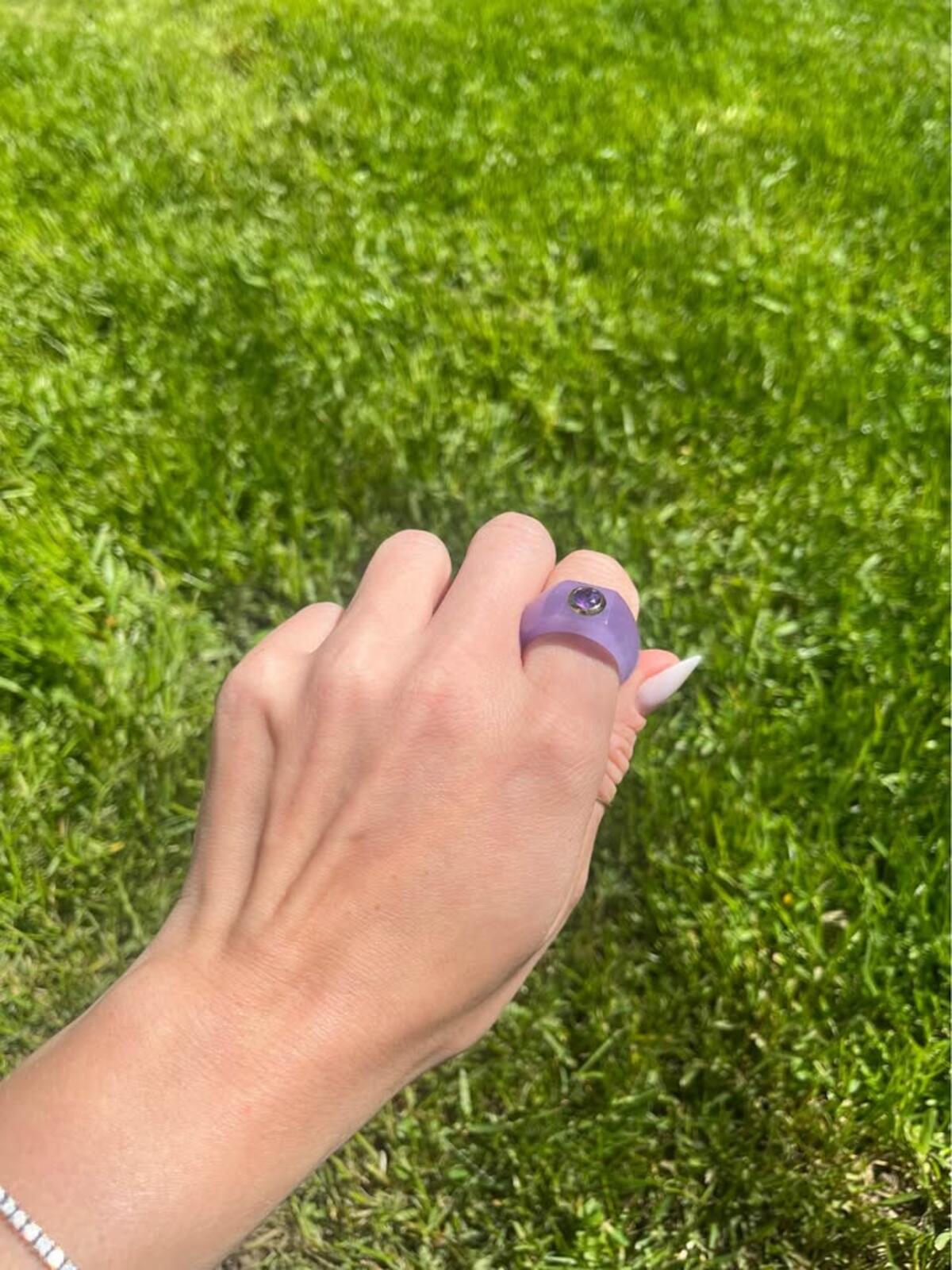 14k Gold, Purple Jade & Amethyst Ring - Size 10