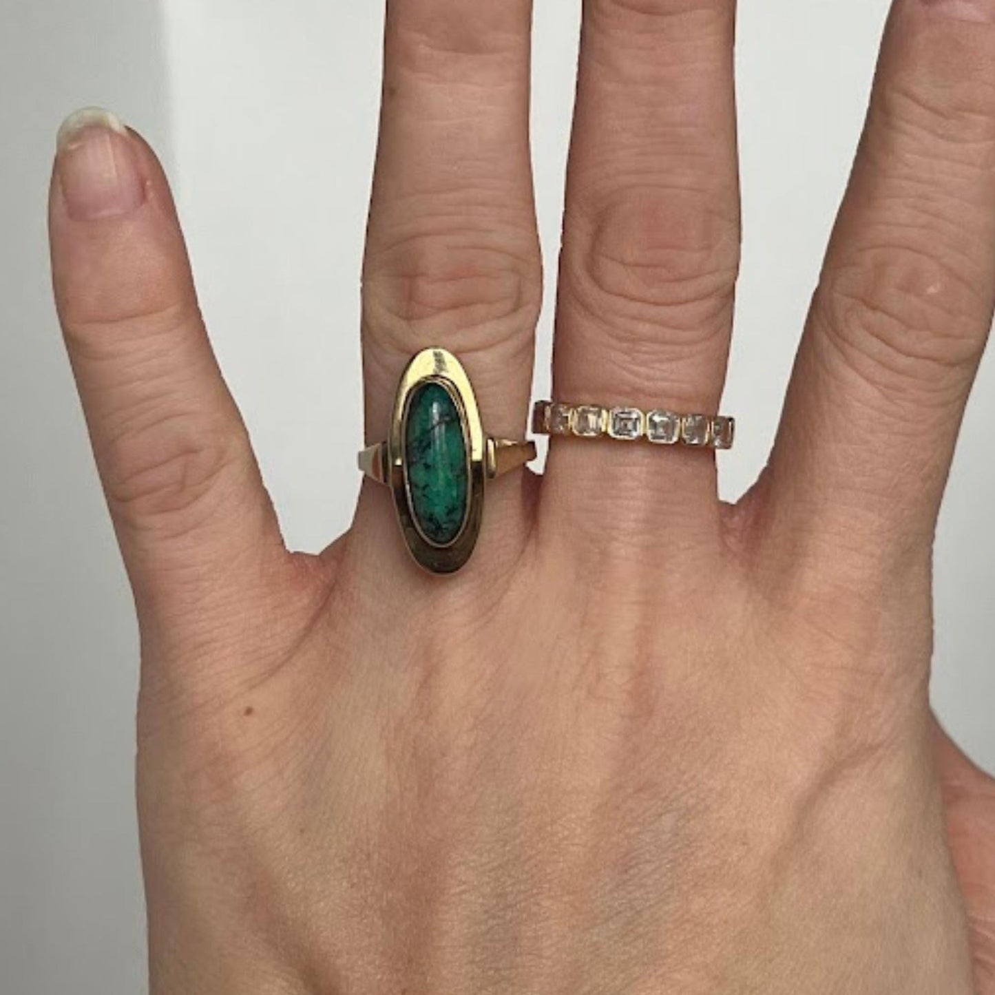 Vintage 8K Solid Gold Turquoise Ring | German 333 Hallmark | Modernist Bezel | Size 7.25