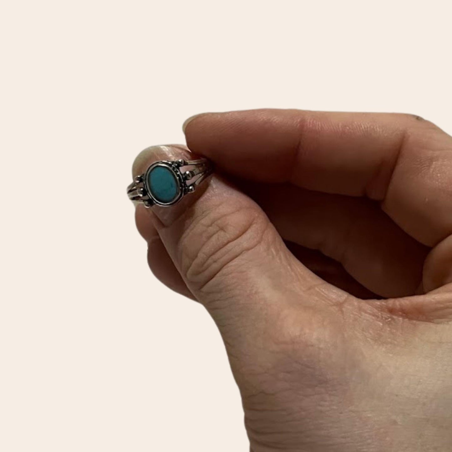 Vintage 1990s Sterling Silver Turquoise Ring | Split Shank | Size 6.5