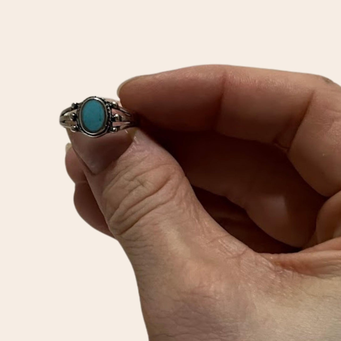 Vintage 1990s Sterling Silver Turquoise Ring | Split Shank | Size 6.5