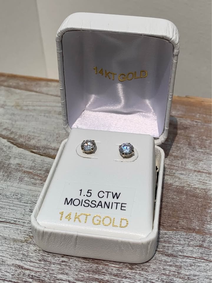 14K Gold 1.5 CTW Moissanite Stud Earrings