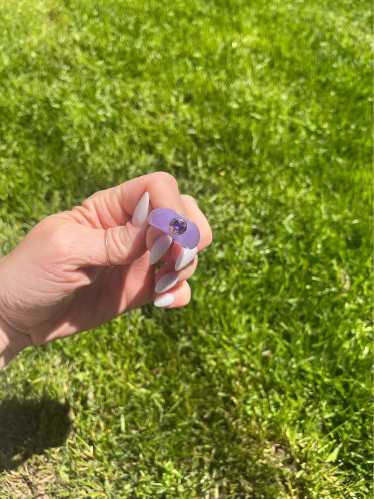 14k Gold, Purple Jade & Amethyst Ring - Size 10