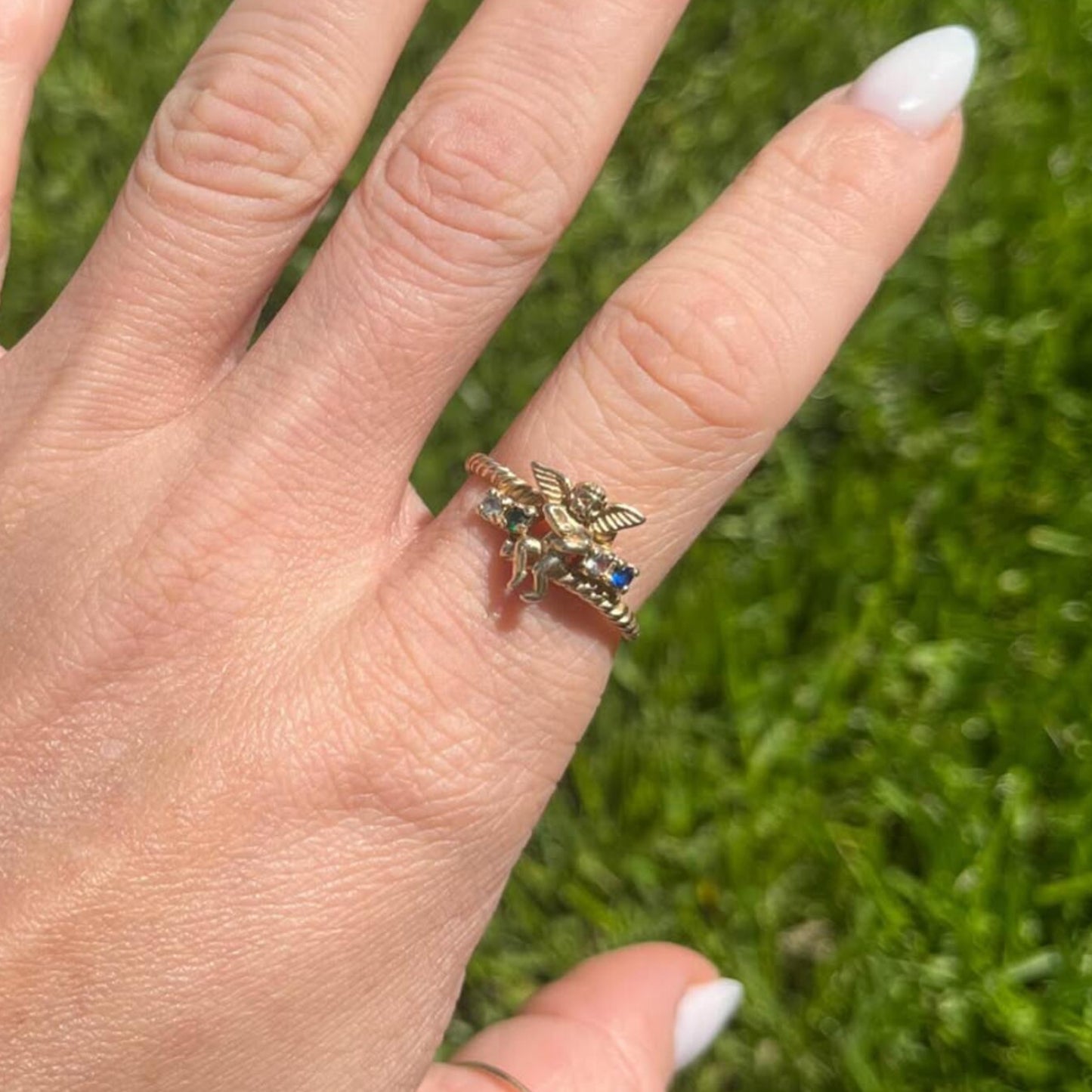 10K Yellow Gold Cherub Angel Ring - 2.70g - Size 9.5