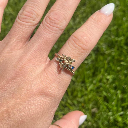 10K Yellow Gold Cherub Angel Ring - 2.70g - Size 9.5