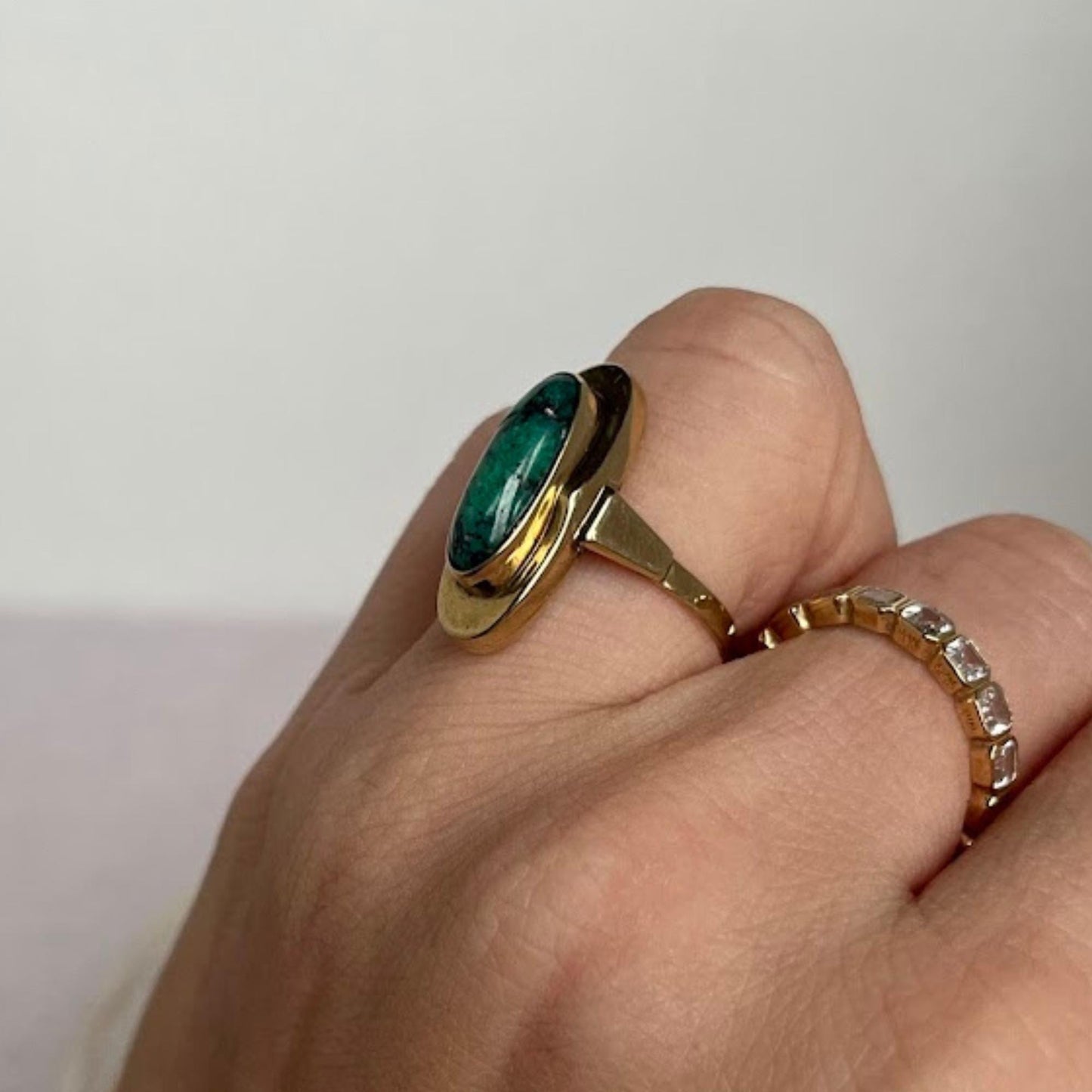 Vintage 8K Solid Gold Turquoise Ring | German 333 Hallmark | Modernist Bezel | Size 7.25