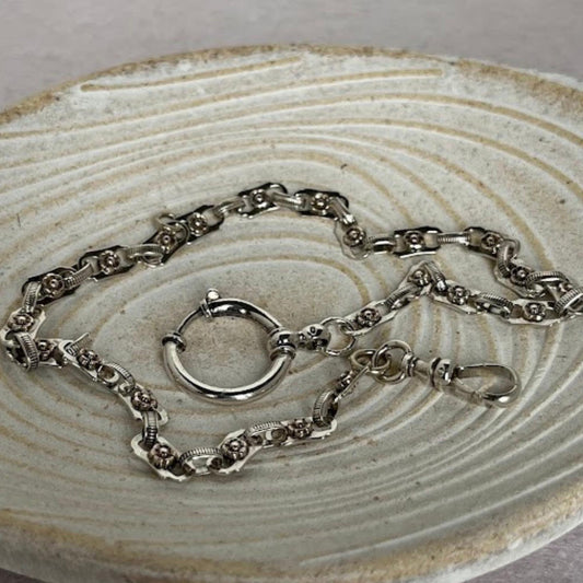 Vintage British Sterling Silver Pocket Watch Chain 14.5" – 15.4g
