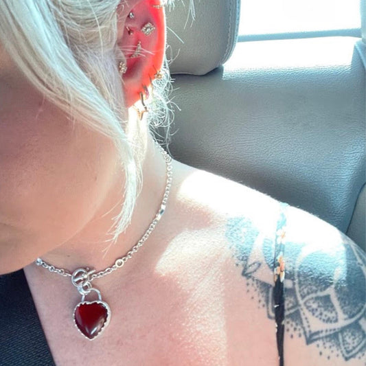 Sterling Silver Carnelian Heart Pendant | Handmade | Warm Red Cabochon