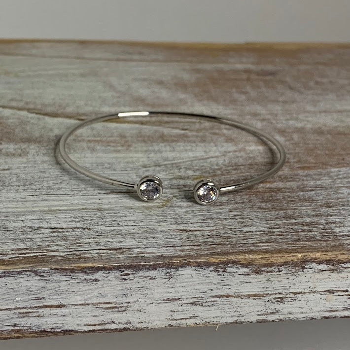 Sterling Silver Bezel Set CZ Cuff