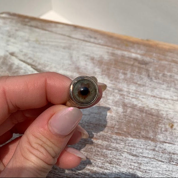 Vintage Sterling Silver Glass Eye Ring | 925 | Size 6.5 | Gothic Oddities