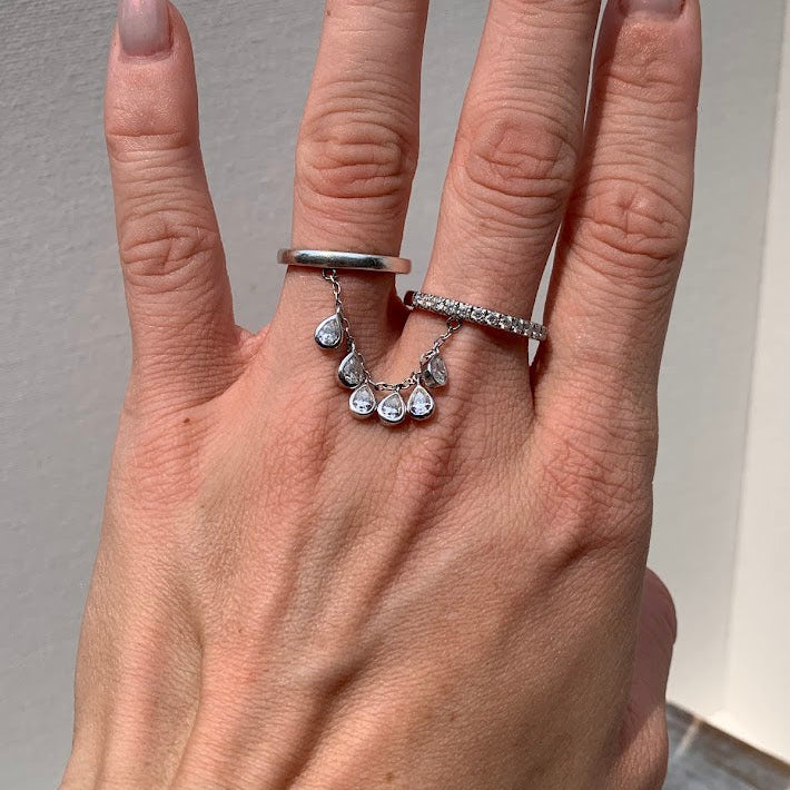 Sterling Silver Moissanite Two-Finger Ring | Double Ring | Sizes 5.5 & 8