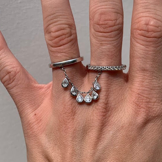 Sterling Silver Moissanite Two-Finger Ring | Double Ring | Sizes 5.5 & 8
