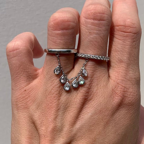 Sterling Silver Moissanite Two-Finger Ring | Double Ring | Sizes 5.5 & 8