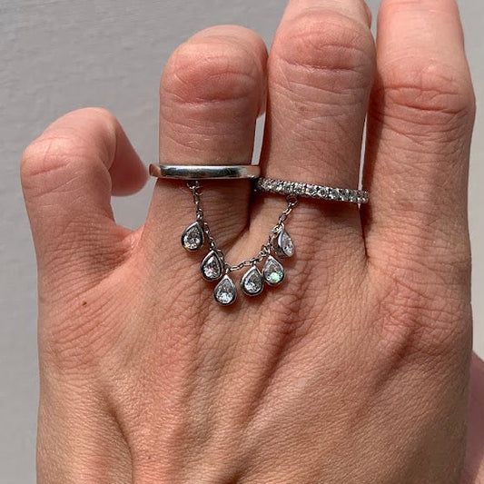 Sterling Silver Moissanite Two-Finger Ring | Double Ring | Sizes 5.5 & 8
