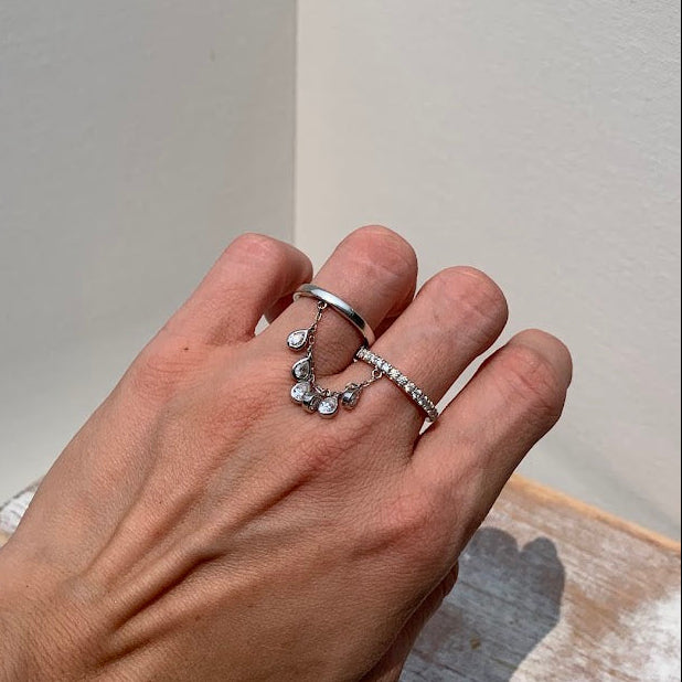 Sterling Silver Moissanite Two-Finger Ring | Double Ring | Sizes 5.5 & 8