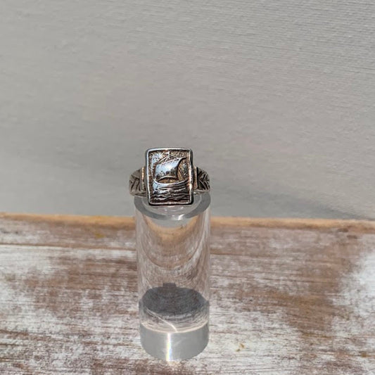Vintage Sterling Silver Sailing Ship Signet Ring | W.B.S. | Size 6