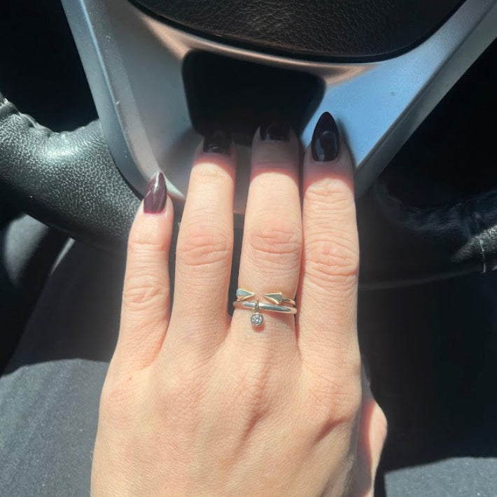 Dangle Ring - Sterling Silver & 10k Gold with Moissanite