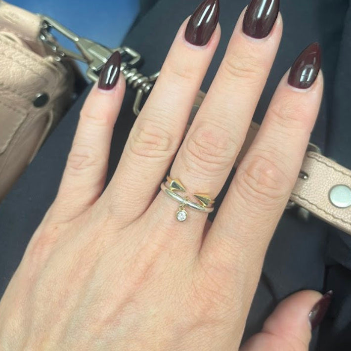 Dangle Ring - Sterling Silver & 10k Gold with Moissanite