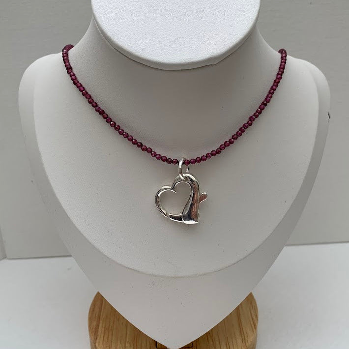 Sterling Silver Heart Charm Holder Pendant | Connector Clasp | Locking Enhancer