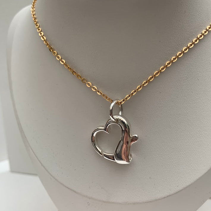 Sterling Silver Heart Charm Holder Pendant | Connector Clasp | Locking Enhancer