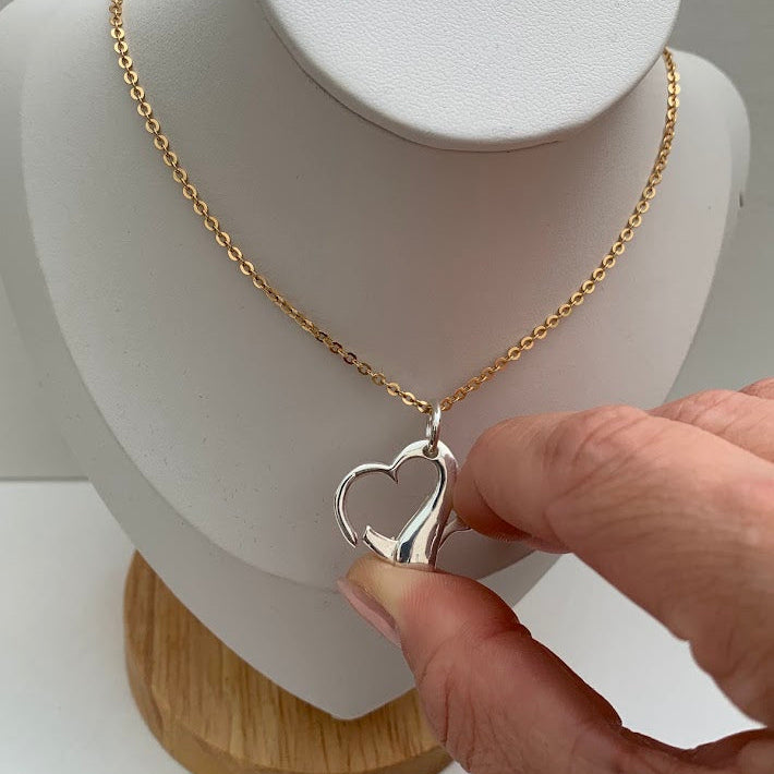 Sterling Silver Heart Charm Holder Pendant | Connector Clasp | Locking Enhancer