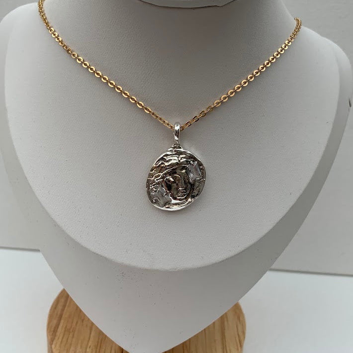 Handmade .999 Fine Silver Athena Greek Goddess Coin Pendant | CZ Accents