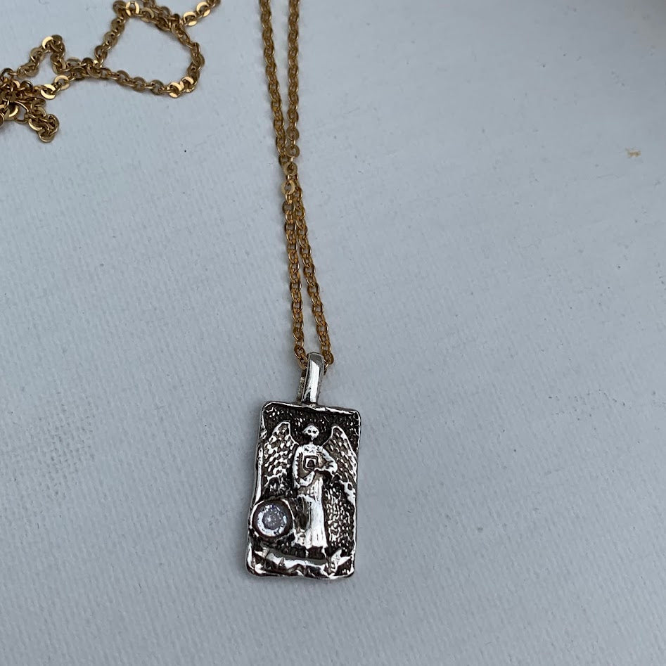 The Hermit | Handmade .999 Fine Silver Tarot-Inspired Pendant | CZ Accent